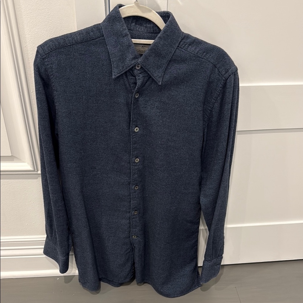 Canali Men's Blue Button-Up Shirt Size Medium